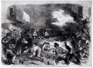 Le Sixième Régiment des Volontaires du Massachusetts tirant sur la foule à Pratt Street, en route pour Washington, le 19 avril 1861, de 